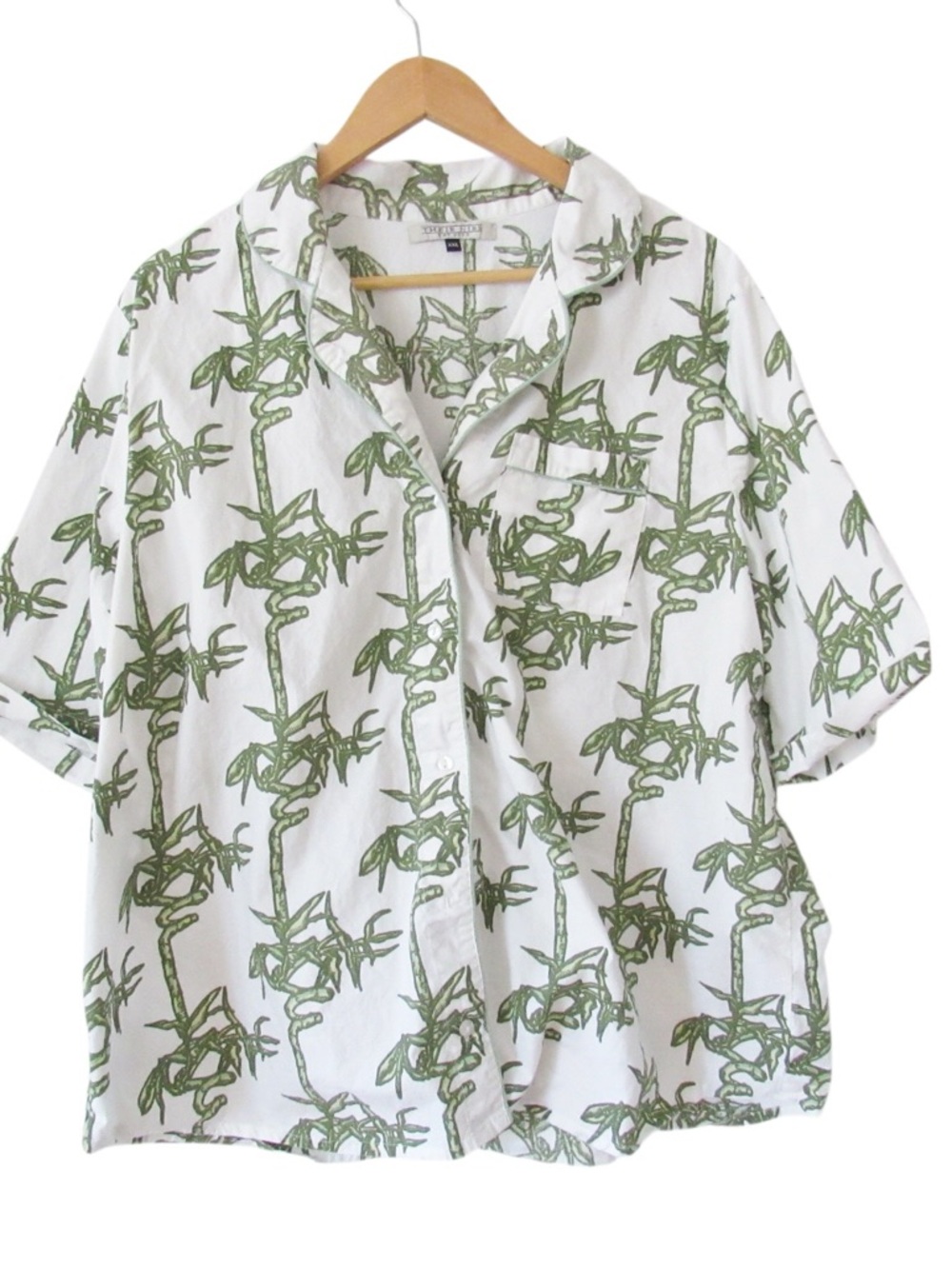 Their Nibs Pajama Top XXL White Green Bamboo Print Short Sleeves Cotton Classic
